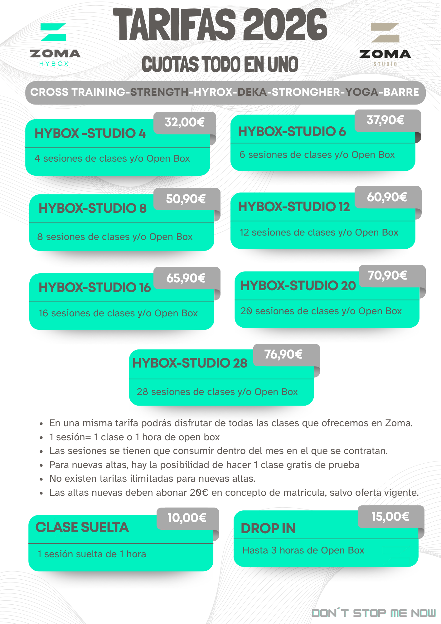 Horarios actividades ZOMA 2026